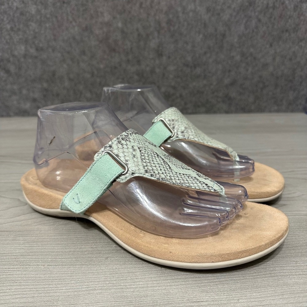 Vionic Wanda T-Strap Sandals Women's Sz 9.5 Mint Green Snake Embossed Leather